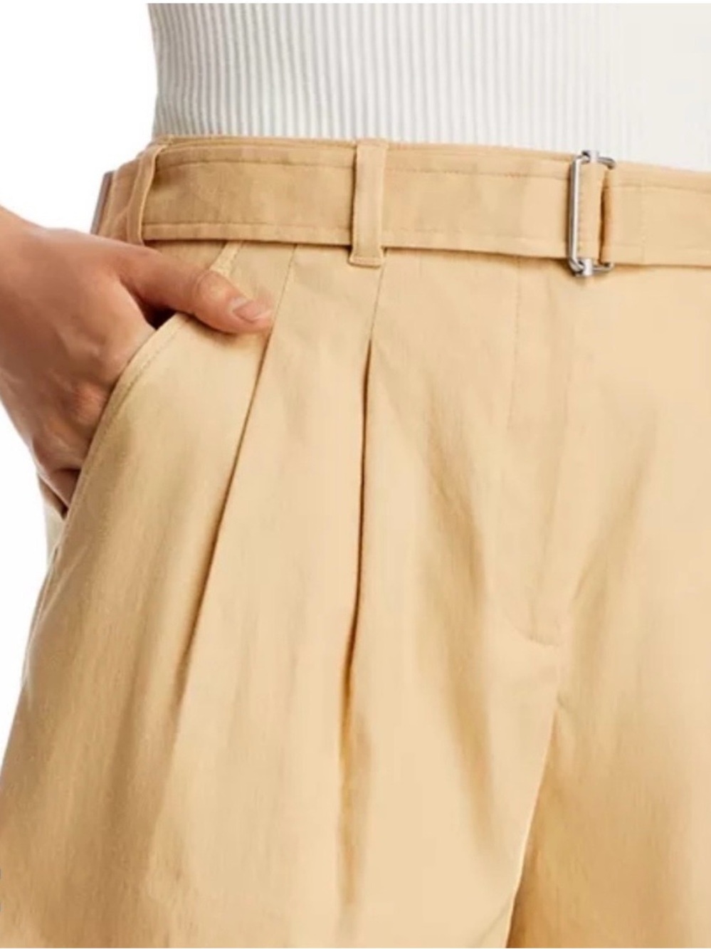 Simkhai High-Waist Pleated Women’s Shorts in Light Beige with Belt